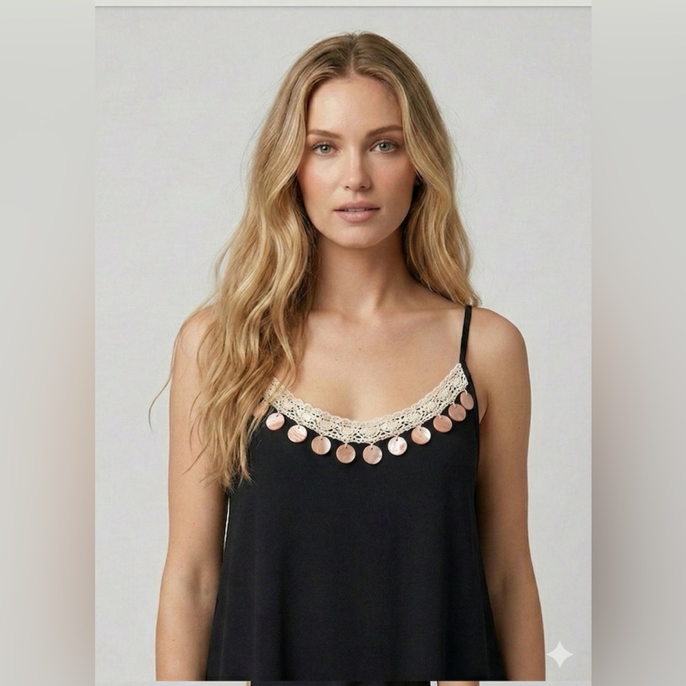LAST ONE ๐ฅ Boho Shell-Trimmed Maxi Slip Dress in Raven Black - Picture 2 of 9